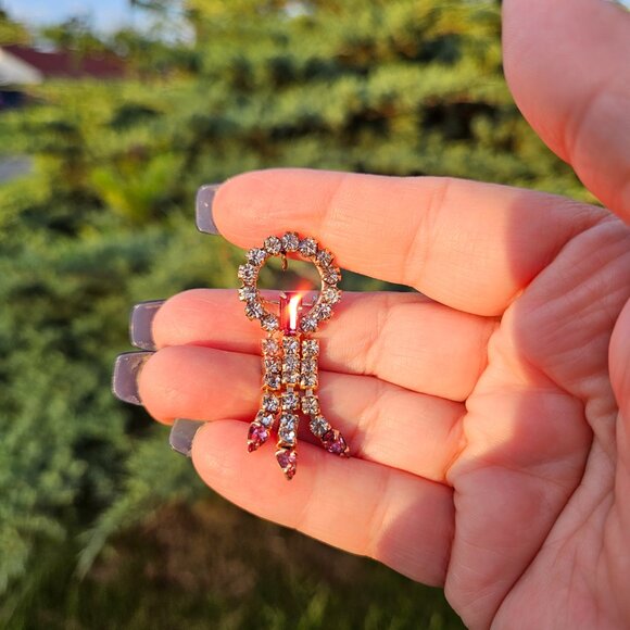 Vtg Marks & Spencer 12K Gold-Filled Rare Pink Rhinestone Brooch & Earrings Set - Picture 5 of 16
